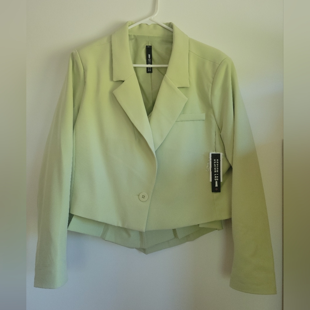 Pistachio Green Cropped Blazer & Skirt